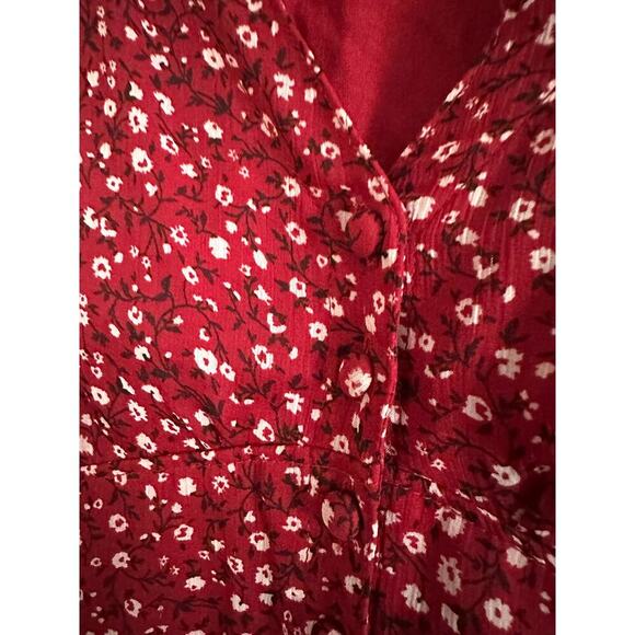 ABERCROMBIE & FITCH Dark Red Ditsy Floral Button V-Neck Tie-Back Dress - Sz S - Picture 3 of 5